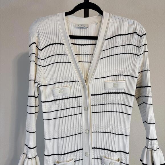 Sandro Striped Knit Maxi Dress w/ Ruffle Hem & Wrists Snap Buttons (Sz:44/ $490) - Picture 3 of 15